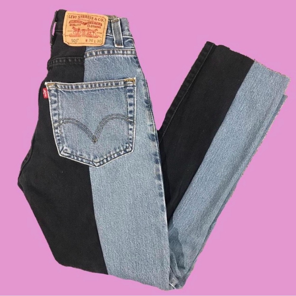 Levi's Two-Tone Patchwork 505 Jeans - Black & Light Blue Denim